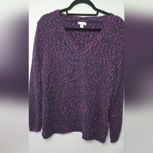 J. Jill Women's Medium Marled V-neck Speckled Textured Knit Purple/Blue